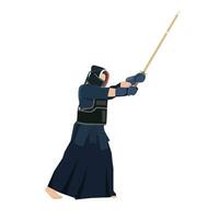 kendo vechter met beschermend kleding en masker. kendo sport krijgshaftig discipline opleiding. traditioneel gevecht vaardigheid van Japan. Japans cultuur. vector