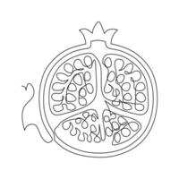 een single lijn tekening van voor de helft gesneden gezond biologisch granaatappel voor boomgaard logo identiteit. vers vrucht zaad concept voor fruit tuin icoon. modern doorlopend lijn trek ontwerp vector illustratie