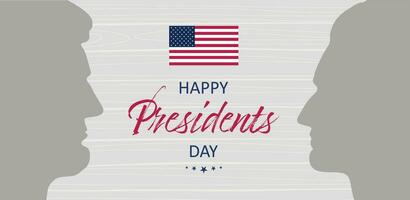 gelukkig presidenten dag spandoek. Gefeliciteerd Aan de federaal vakantie in Amerika. banier met silhouetten van gezichten ons voorzitters. profiel lincoln, Washington Aan houten achtergrond. vector