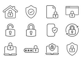 icoon reeks veiligheid, veiligheid, bescherming dun lijn pictogrammen. voor afzet ontwerp van websites, logo's, appjes, Sjablonen, ui, enz. vector illustratie. eps 10