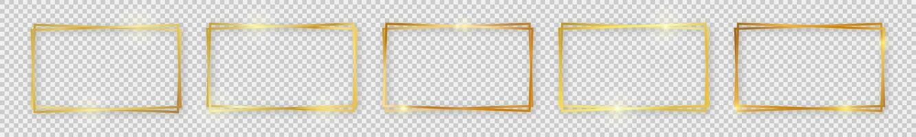 reeks van vijf dubbele goud glimmend rechthoekig kaders met gloeiend Effecten en schaduwen Aan achtergrond. vector illustratie
