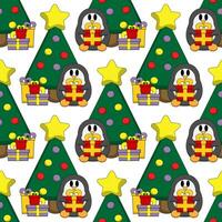 naadloos patroon met pinguïn met Kerstmis boom vector