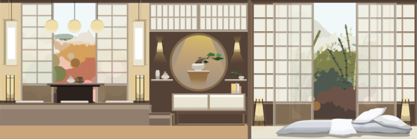 Woonkamer in Japanse stijl met meubels vector