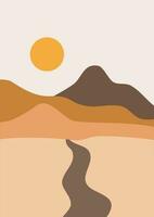 abstract hedendaags esthetisch achtergronden landschappen reeks met zonsopkomst, zonsondergang, nacht. boho muur decor. midden eeuw modern minimalistische kunst afdrukken. vlak ontwerp. abstract berg landschap achtergrond vector