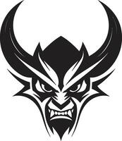 sinister blik agressief duivel s gezicht in vector kwaadaardig aanwezigheid duivel s gezicht in zwart logo