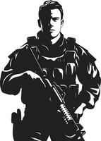 defensief moed zwart logo icoon van een leger man gevecht gereedheid vector gewapend krachten embleem