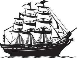oud zeelieden zwart schip embleem ontwerp historisch odyssee vector schip icoon