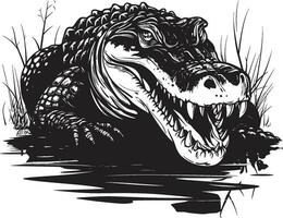 reptiel majesteit zwart alligator embleem ontwerp woest krokodil blik iconisch zwart vector