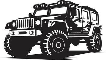 strijd klaar expeditie 4x4 zwart logo defensief verkennen leger voertuig icoon vector
