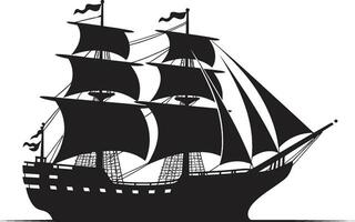 erfenis vaartuig zwart schip icoon ontwerp historisch ontdekkingsreiziger oude schip embleem vector