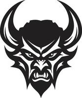 demonische indruk zwart icoon van duivel s gelaat woede ontketend agressief duivel s gezicht vector symbool