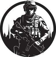 waakzaam beschermer vector leger man zwart icoon strategisch verdediger zwart vector leger man logo