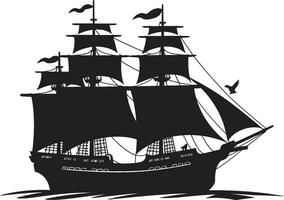 oud zeelieden zwart schip icoon ontwerp historisch reis vector schip embleem