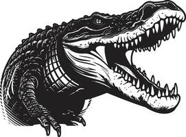 alligator Gezag logo in zwart vector afschrikwekkend dwingen alligator zwart logo ontwerp