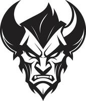 sinister dreiging zwart logo icoon van duivel s gelaat kwaadaardig blik agressief duivel s gezicht in vector