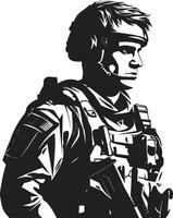 strategisch verdediger gewapend schildwacht logo krijger voogd vector leger man icoon