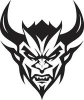 kwaadaardig aanwezigheid duivel s gezicht in stoutmoedig zwart logo helse staren agressief duivel vector icoon
