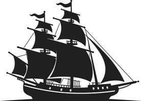 legendarisch odyssee zwart schip logo verweerd zeelieden oude schip ontwerp vector