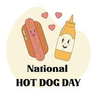 nationaal heet hond dag vector illustratie. schattig grappig heet hond en mosterd samen. voor media bronnen, affiches, kaarten, sociaal media.