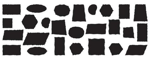 gekarteld rechthoeken verzameling. reeks van zwart grunge element, vormen met gekarteld randen. gescheurd papier stukken voor collage, tekst doos, banier, sticker. vector. vector illustratie