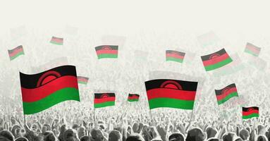 abstract menigte met vlag van malawi. volkeren protest, revolutie, staking en demonstratie met vlag van malawi. vector