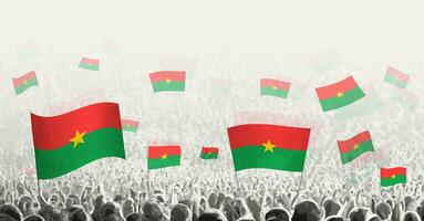 abstract menigte met vlag van Burkina faso. volkeren protest, revolutie, staking en demonstratie met vlag van Burkina faso. vector