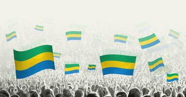 abstract menigte met vlag van Gabon. volkeren protest, revolutie, staking en demonstratie met vlag van Gabon. vector