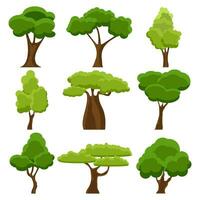 reeks van vlak gestileerde bomen. tekenfilm tuin groen boom. natuur milieu biologisch Woud en park. voorjaar of zomer bomen. vector illustratie