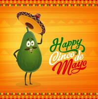 tekenfilm avocado Mexicaans karakter. cinco de mayo vector