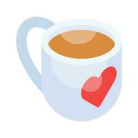 visueel aantrekkelijk isometrische icoon van theekopje, liefde thee vector ontwerp