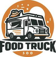 levendig voedsel vrachtauto logo met een heerlijk hamburger embleem, illustreren stedelijk straat voedsel cultuur vector