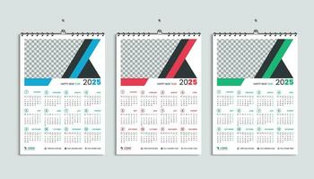 muur kalender 2025 ontwerp sjabloon, week begint maandag, schoon, elegant sjabloon schema planner, abstract blauw, rood, groen helling kleur luxe concept, geschikt voor huis school, college kantoor vector