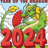 jaar van de draak 2024 gekleurde tekenfilm vector