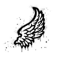 verstuiven geschilderd graffiti Vleugels icoon in zwart over- wit. Vleugels druppelen symbool. geïsoleerd Aan wit achtergrond. vector illustratie
