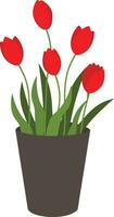 vector illustratie van rood tulpen boeket in grijs vaas