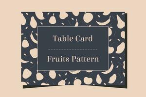 tafel kaart stoel aantal bruiloft of ceremonie evenement met fruit patroon gastronomie voedsel ontwerp. vector