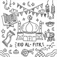 hand- getrokken doodles eid mubarak vector eps 10