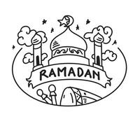 hand- getrokken tekening viering schoonschrift elegant belettering Ramadan kareem tekst met moskee vector eps 10.eps