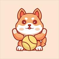 schattig shiba inu spelen bal tekenfilm dier illustratie vector