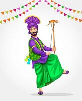 een bhangra danser presteert volk dans. vervelend etnisch Punjabi kleren. Sikh Punjabi Mens dansen volk dans bhangra Aan gelegenheid Leuk vinden lohri of baisakhi vector