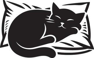 kat slaap Aan hoofdkussen vector kunst illustratie silhouet 9