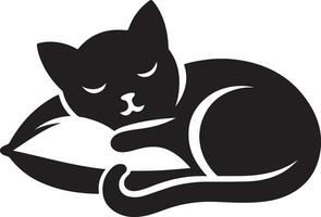 kat slaap Aan hoofdkussen vector kunst illustratie silhouet 6