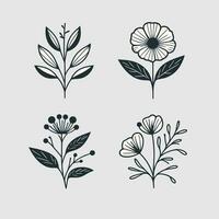 reeks van klein wilde bloemen en planten lijn kunst vector botanisch illustratie. modieus groen hand- getrokken zwart inkt schetsen verzameling. modern ontwerpen voor, muur kunst, branding en verpakking.