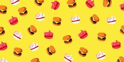 hamburgers en cakes patroon vector