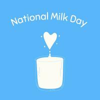 een glas van melk met hart net zo concept van nationaal melk dag, januari 11e. hand- getrokken vector illustratie.