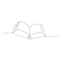 Open boek single lijn kunst ontwerp met doorlopend een lijn boek schets vector kunst illustratie