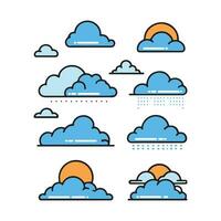 reeks van wolken en zon pictogrammen in lijn stijl. vector illustratie.