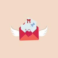papier envelop mail met engel vleugel en hart Aan roze achtergrond, liefde brieven clip art voor gelukkig Valentijnsdag dag concept. vector