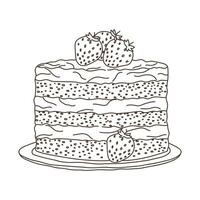 vector illustratie met de schets van een taart, hand getekend. tekening illustratie van een aardbei taart.