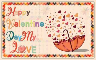 gelukkig Valentijn dag mijn liefde met paraplu kleur perzik dons 2024 achtergrond vector